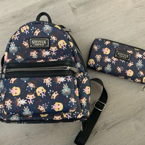Loungefly Stranger Things Chibi Print Backpack Rare Loungefly Stranger Things Chibi All Over Print Mini Backpack  main image 4